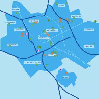 Kaartje met de locaties van de scholen Openbaar Onderwijs Groningen.png